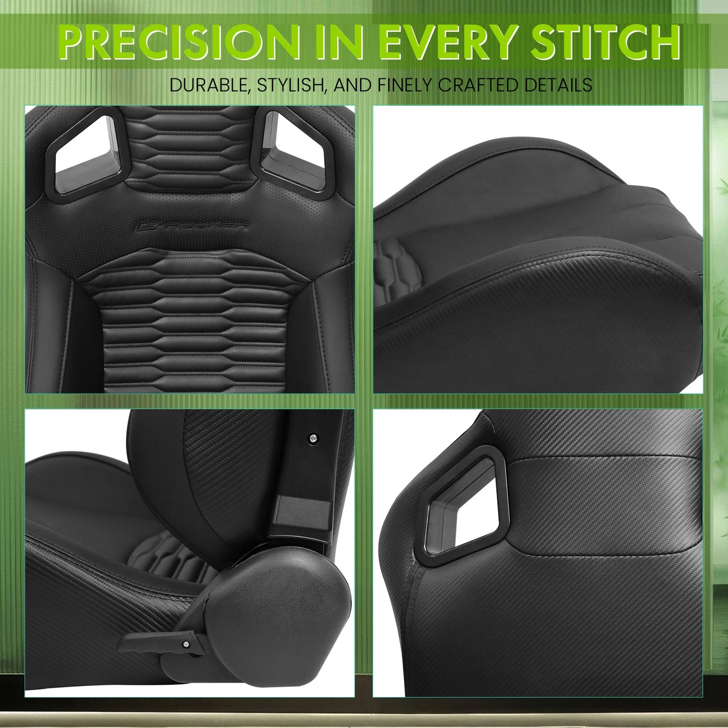 Universal X2 Reclinable Honeycomb Racing Seat + Dual Slider PU Leather