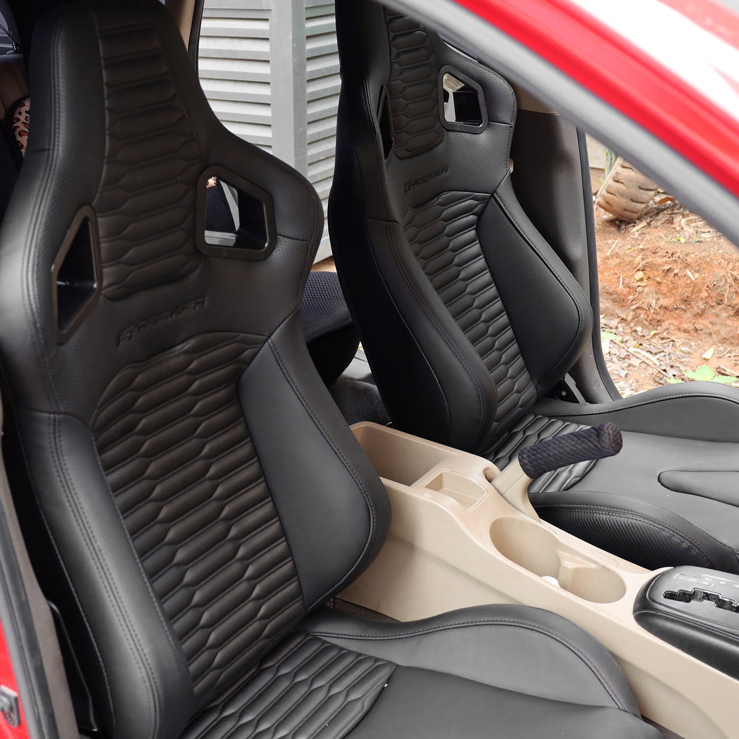 Universal X2 Reclinable Honeycomb Racing Seat + Dual Slider PU Leather