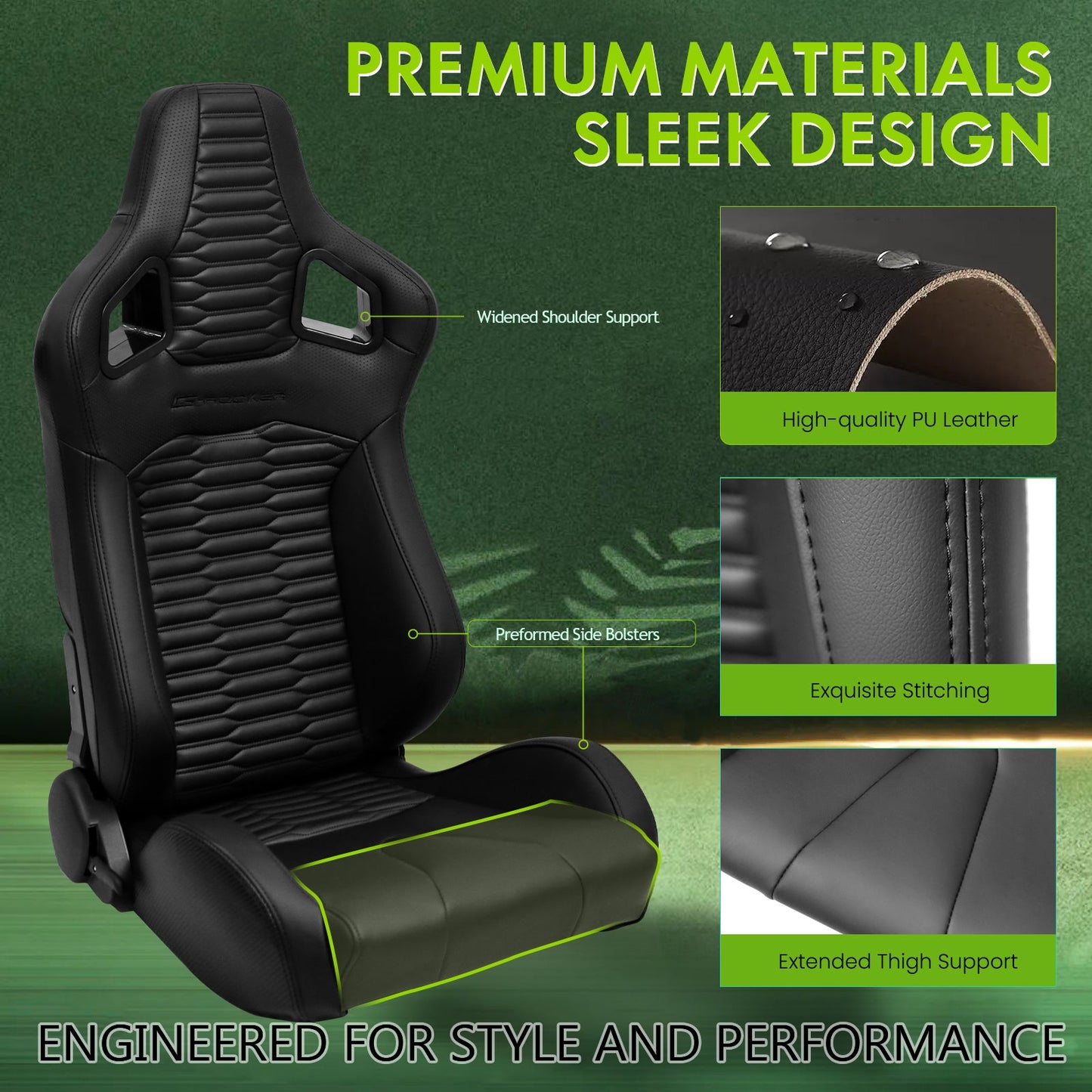 Universal X2 Reclinable Honeycomb Racing Seat + Dual Slider PU Leather
