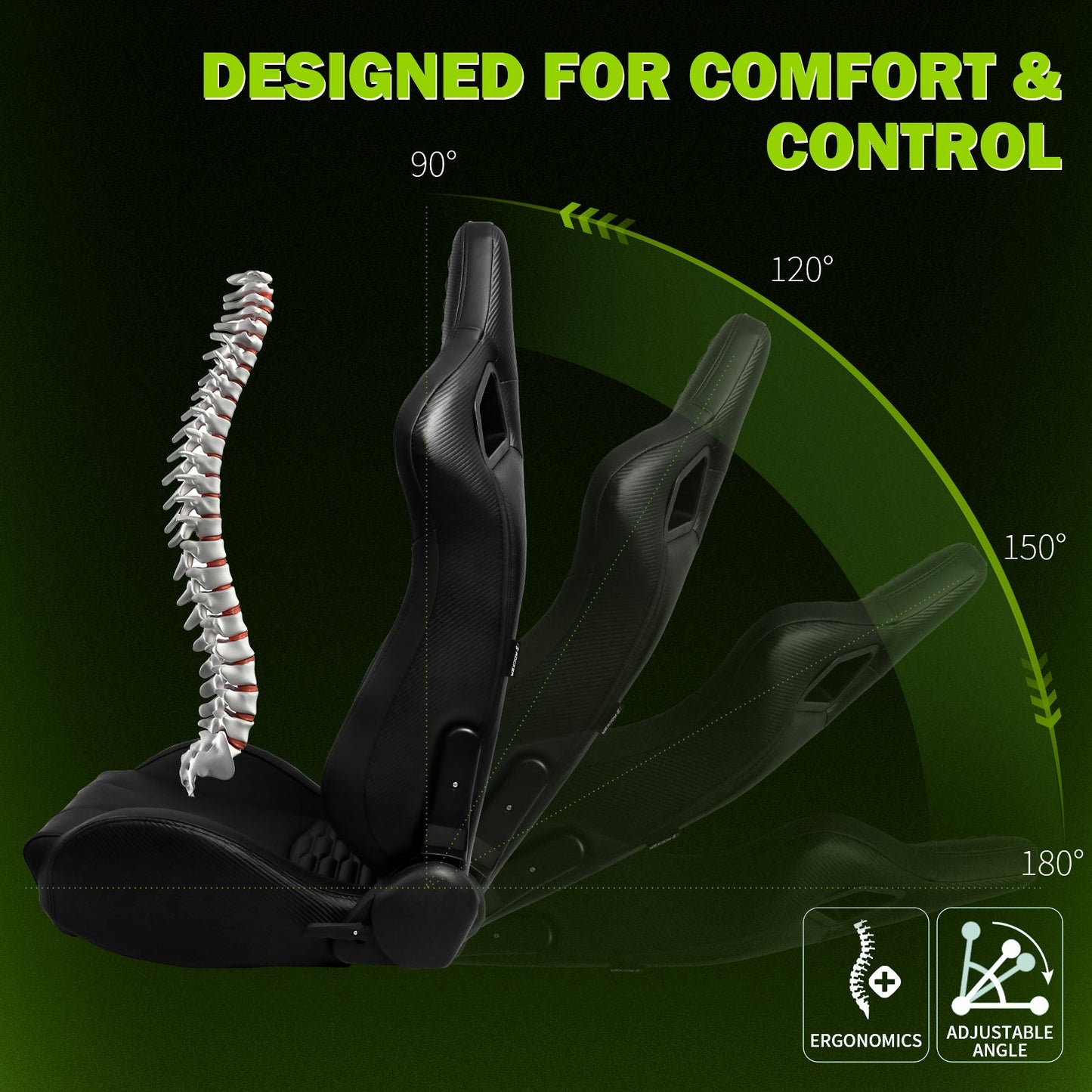 Universal X2 Reclinable Honeycomb Racing Seat + Dual Slider PU Leather