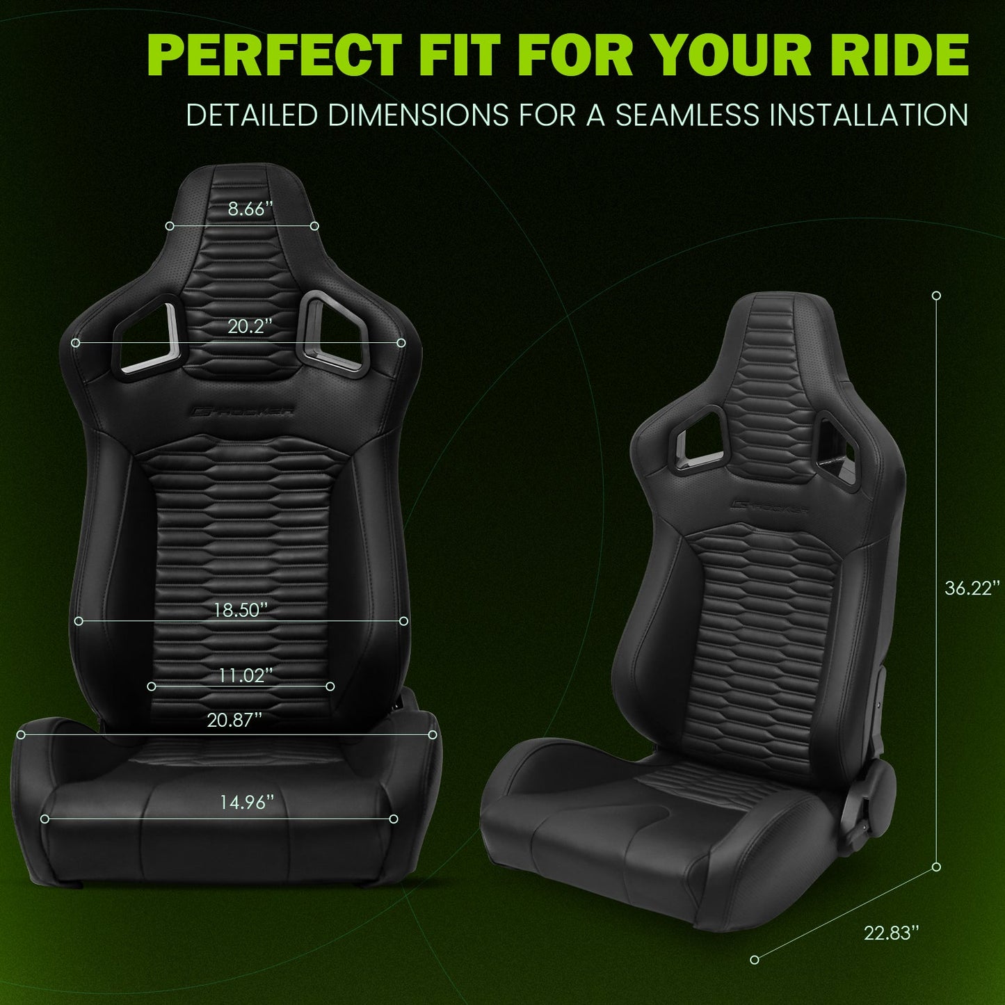 Universal X2 Reclinable Honeycomb Racing Seat + Dual Slider PU Leather