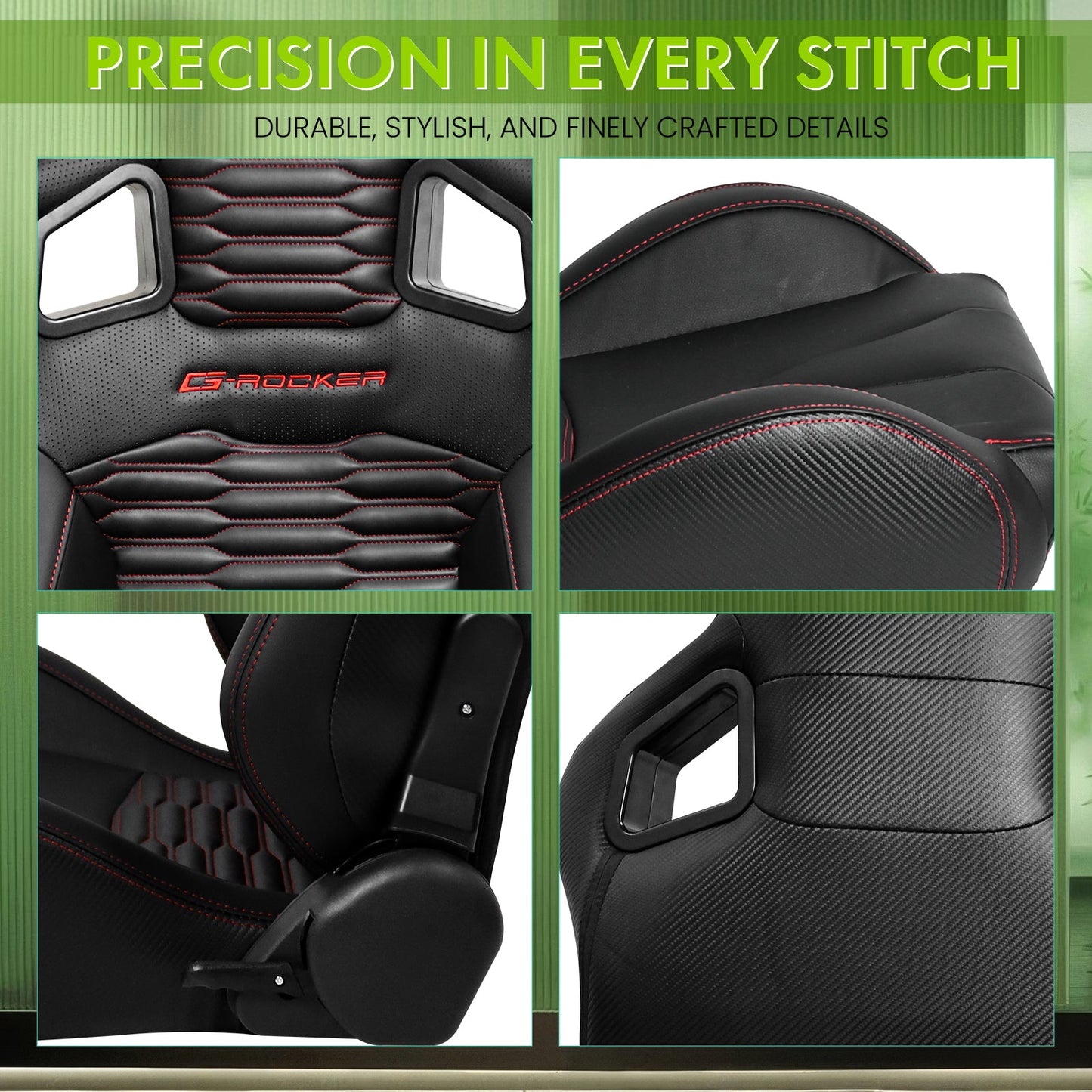 Universal X2 Reclinable Honeycomb Racing Seat + Dual Slider PU Leather