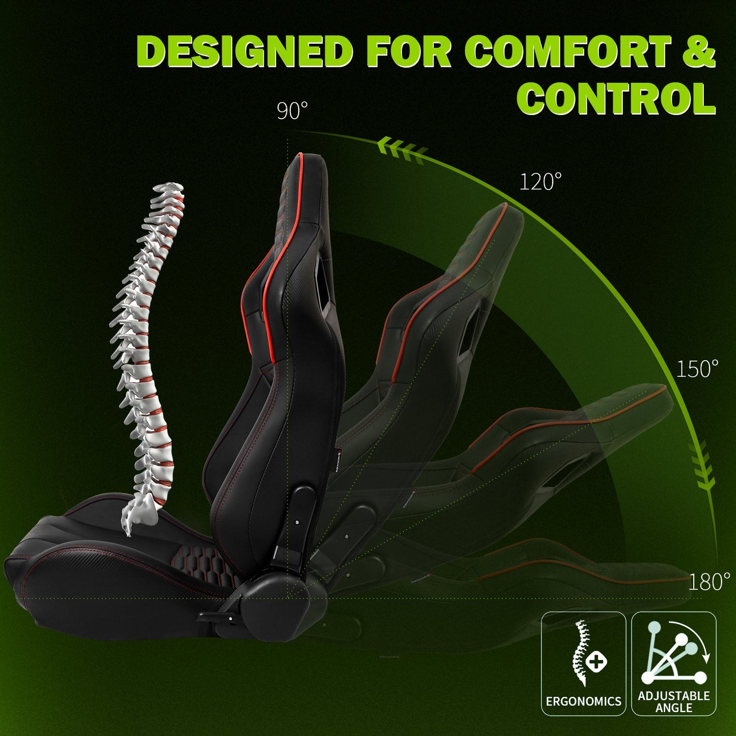 Universal X2 Reclinable Honeycomb Racing Seat + Dual Slider PU Leather