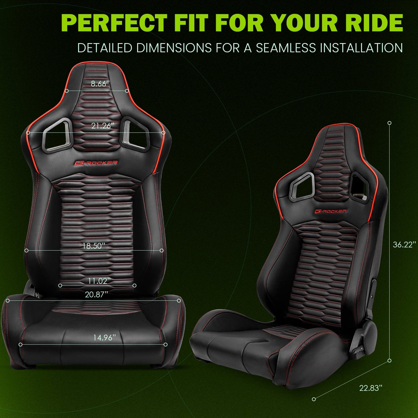 Universal X2 Reclinable Honeycomb Racing Seat + Dual Slider PU Leather