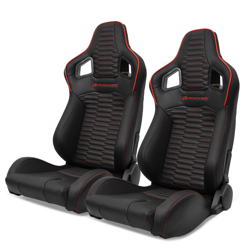 Universal X2 Reclinable Honeycomb Racing Seat + Dual Slider PU Leather