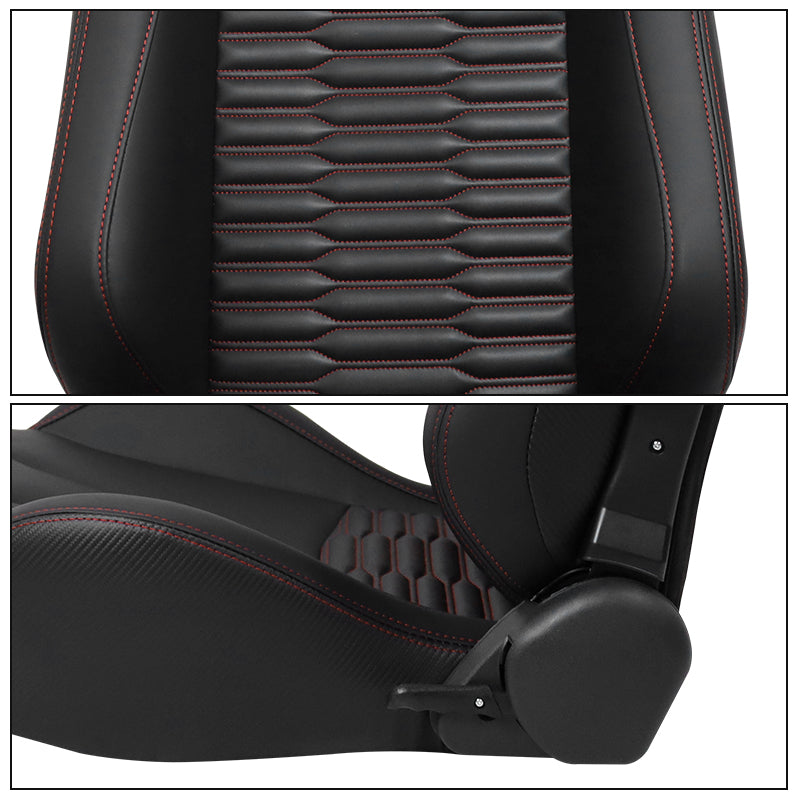 Universal X2 Reclinable Honeycomb Racing Seat + Dual Slider PU Leather