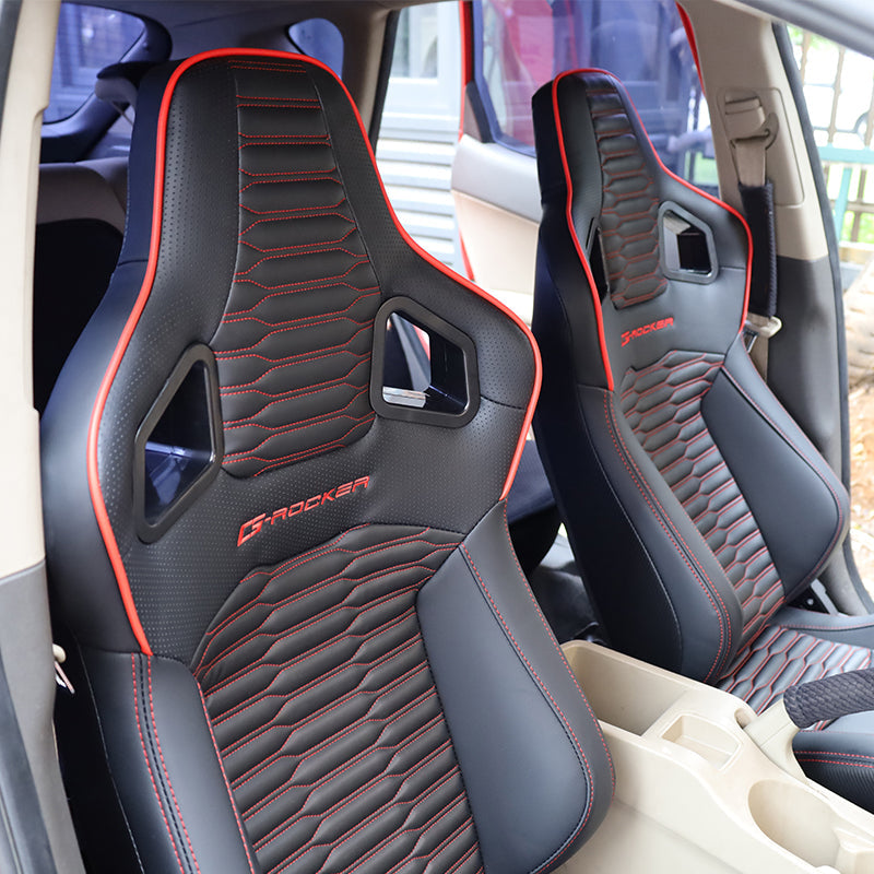 Universal X2 Reclinable Honeycomb Racing Seat + Dual Slider PU Leather