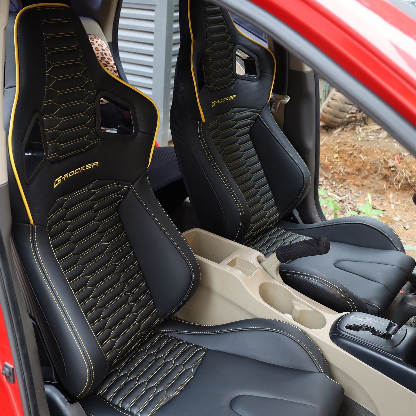 Universal X2 Reclinable Honeycomb Racing Seat + Dual Slider PU Leather