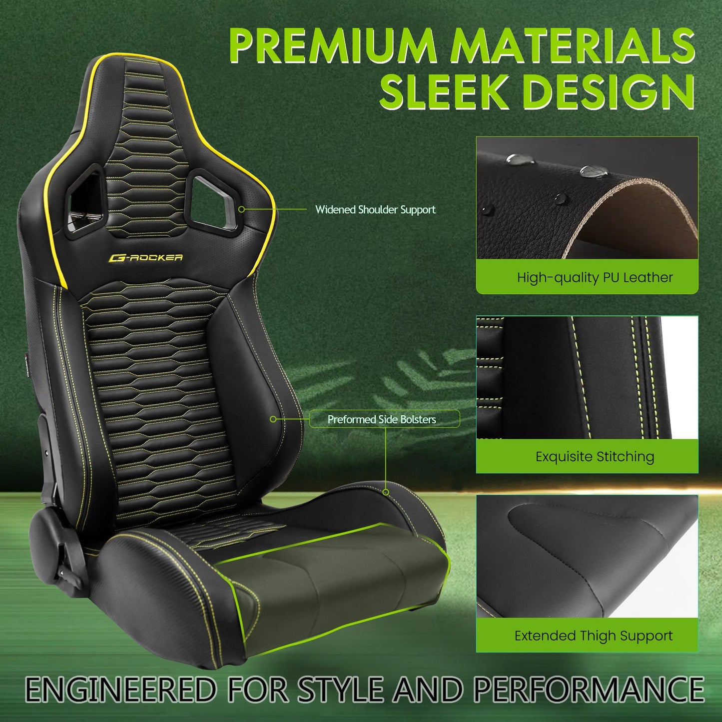 Universal X2 Reclinable Honeycomb Racing Seat + Dual Slider PU Leather