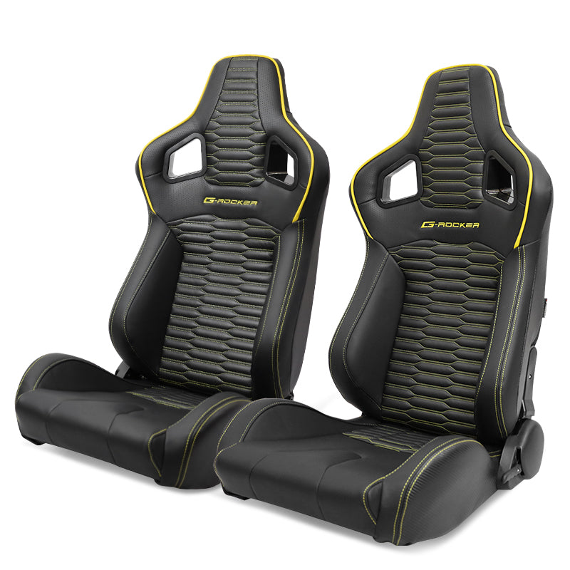 Universal X2 Reclinable Honeycomb Racing Seat + Dual Slider PU Leather