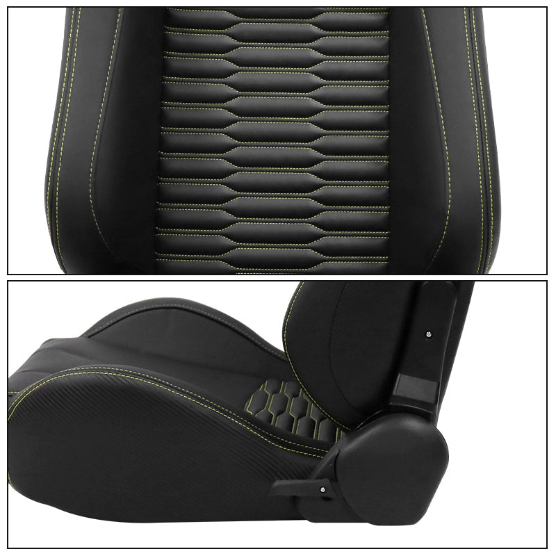 Universal X2 Reclinable Honeycomb Racing Seat + Dual Slider PU Leather
