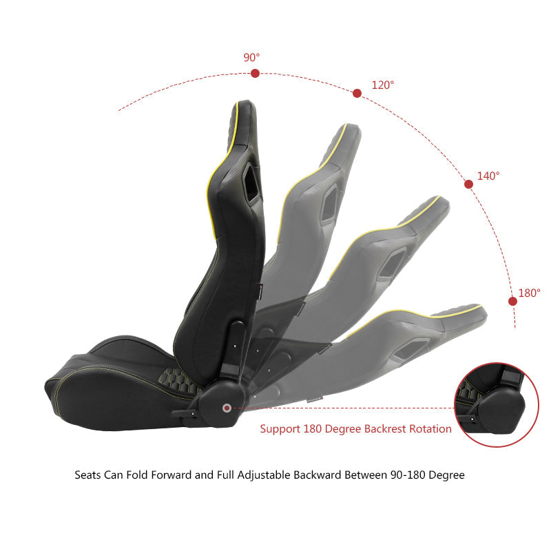 Universal X2 Reclinable Honeycomb Racing Seat + Dual Slider PU Leather