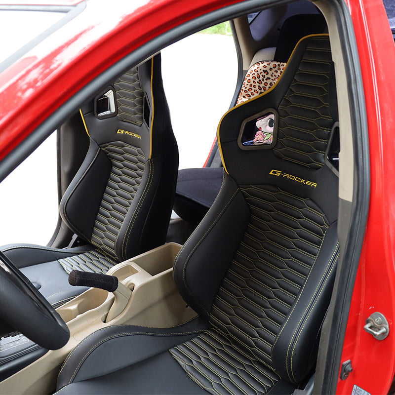 Universal X2 Reclinable Honeycomb Racing Seat + Dual Slider PU Leather