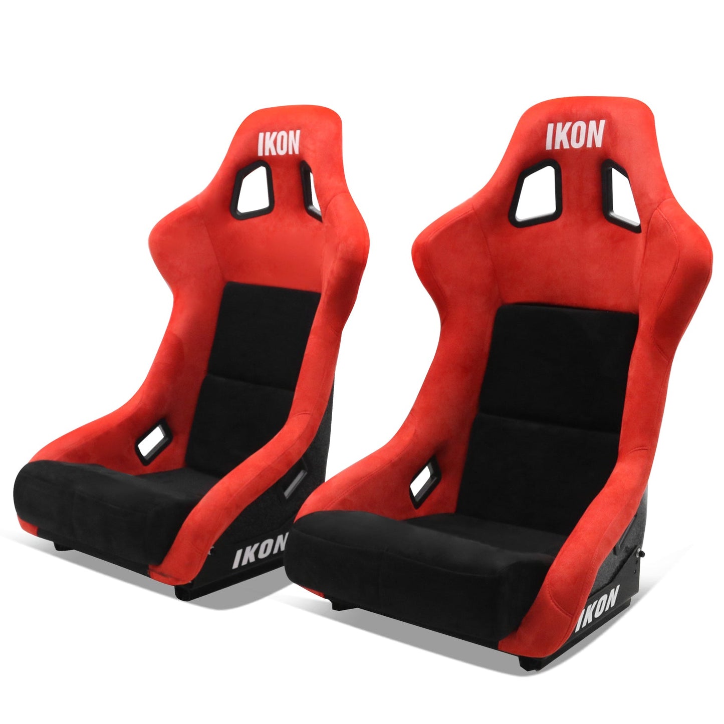Universal Racing Bucket Seats Slider Suede Left+ Right Black Red