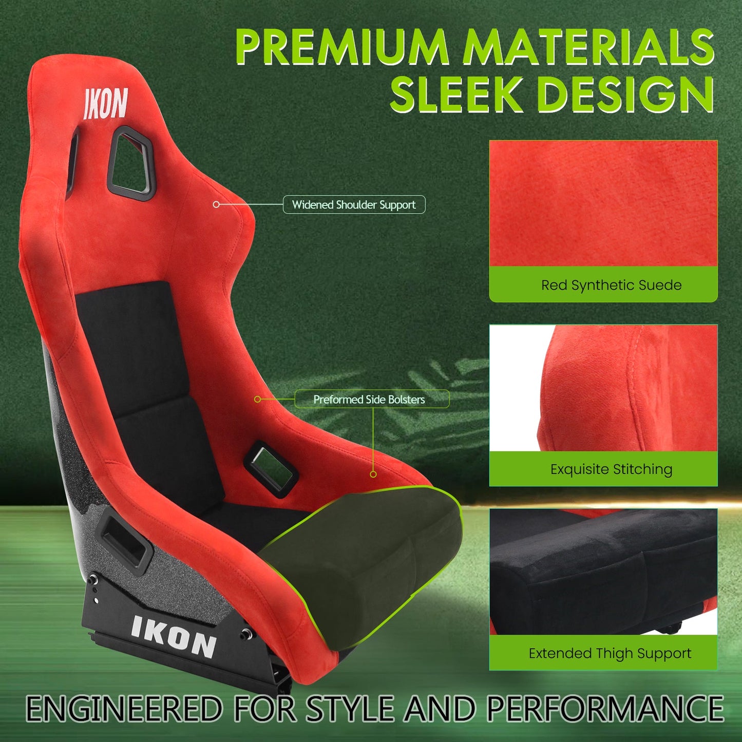 Universal Racing Bucket Seats Slider Suede Left+ Right Black Red