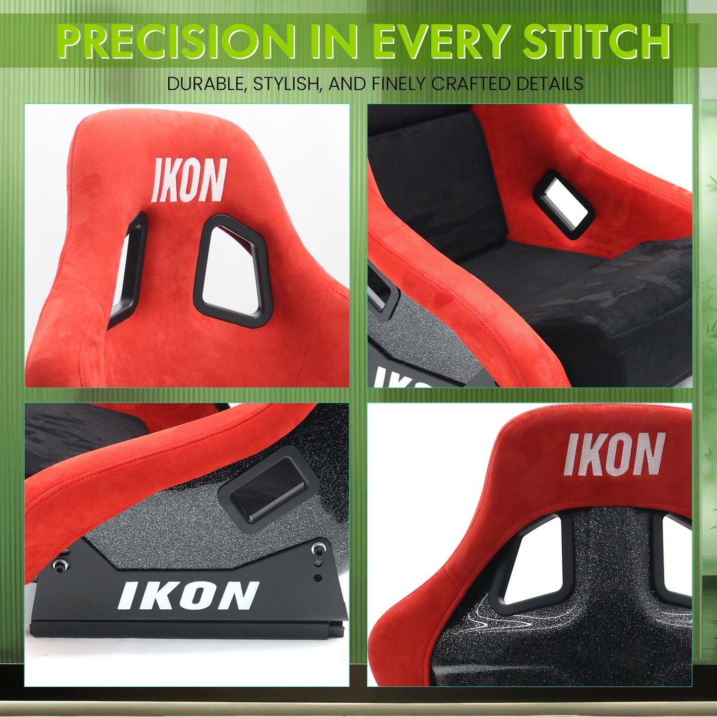 Universal Racing Bucket Seats Slider Suede Left+ Right Black Red