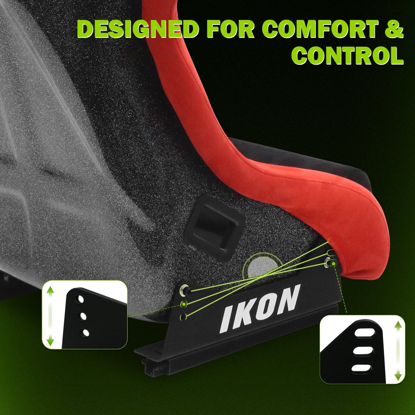 Universal Racing Bucket Seats Slider Suede Left+ Right Black Red