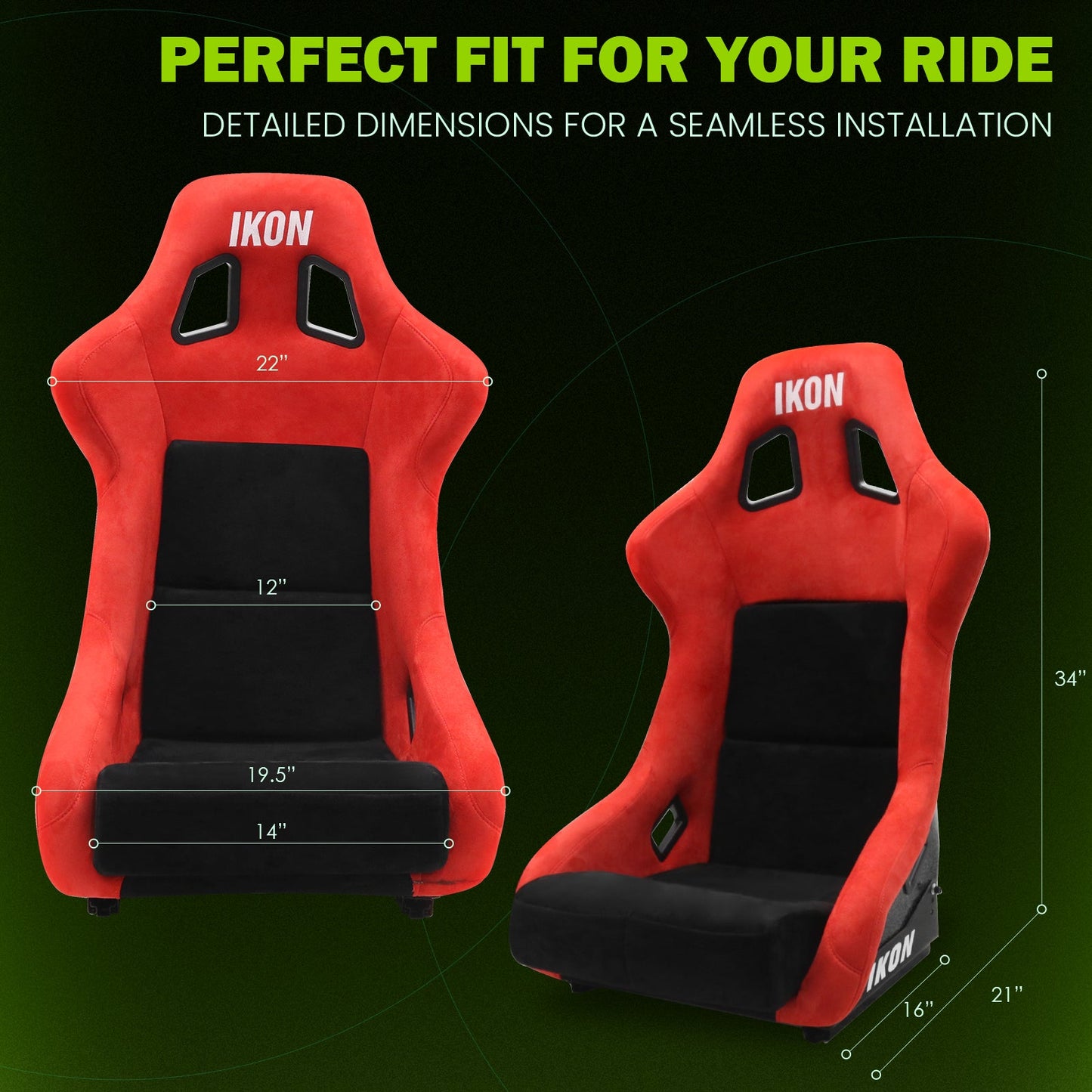 Universal Racing Bucket Seats Slider Suede Left+ Right Black Red