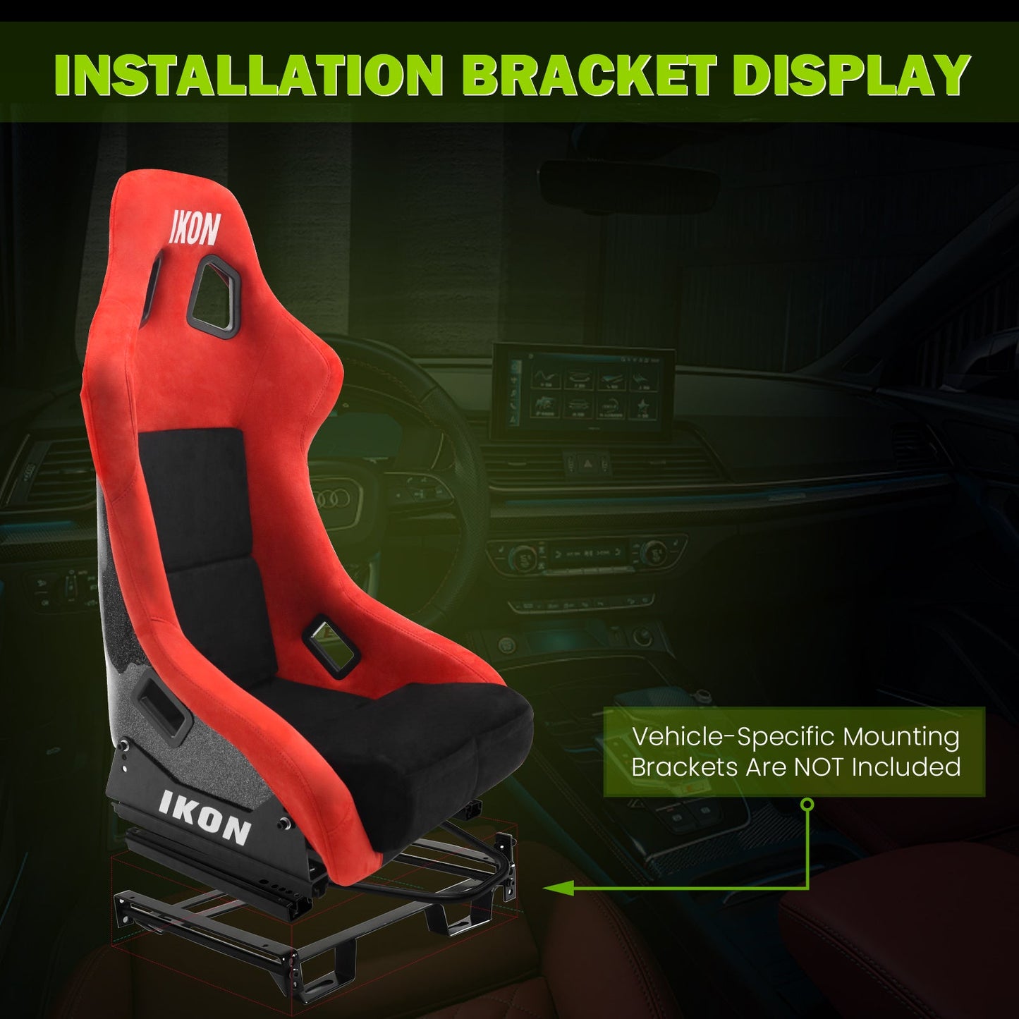 Universal Racing Bucket Seats Slider Suede Left+ Right Black Red