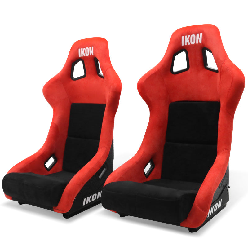 Universal Racing Bucket Seats Slider Suede Left+ Right Black Red