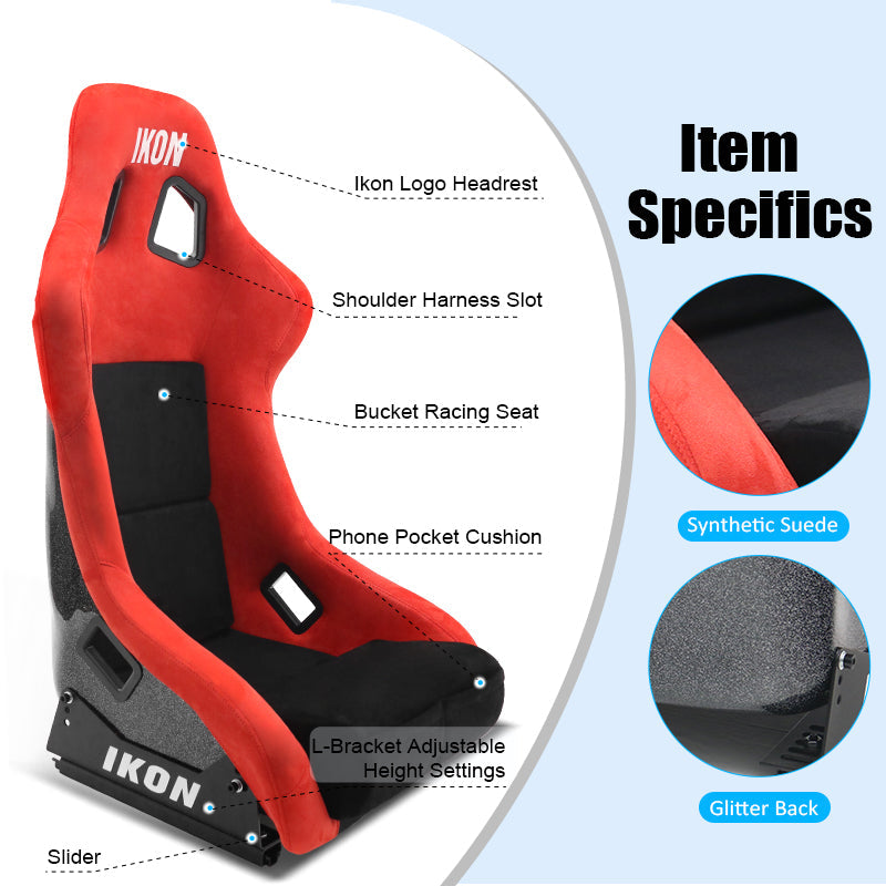 Universal Racing Bucket Seats Slider Suede Left+ Right Black Red