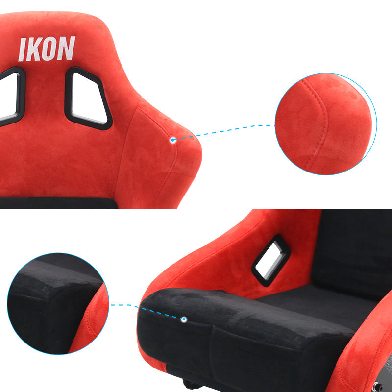 Universal Racing Bucket Seats Slider Suede Left+ Right Black Red