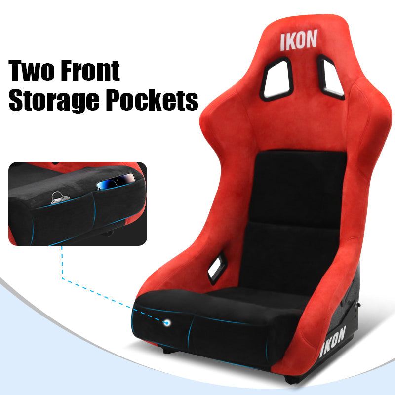 Universal Racing Bucket Seats Slider Suede Left+ Right Black Red