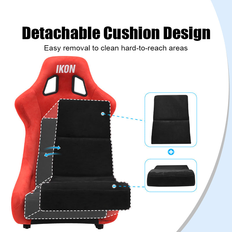 Universal Racing Bucket Seats Slider Suede Left+ Right Black Red