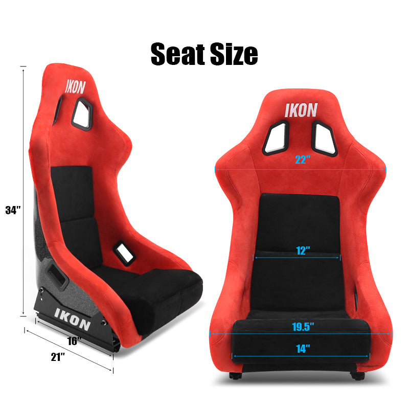 Universal Racing Bucket Seats Slider Suede Left+ Right Black Red