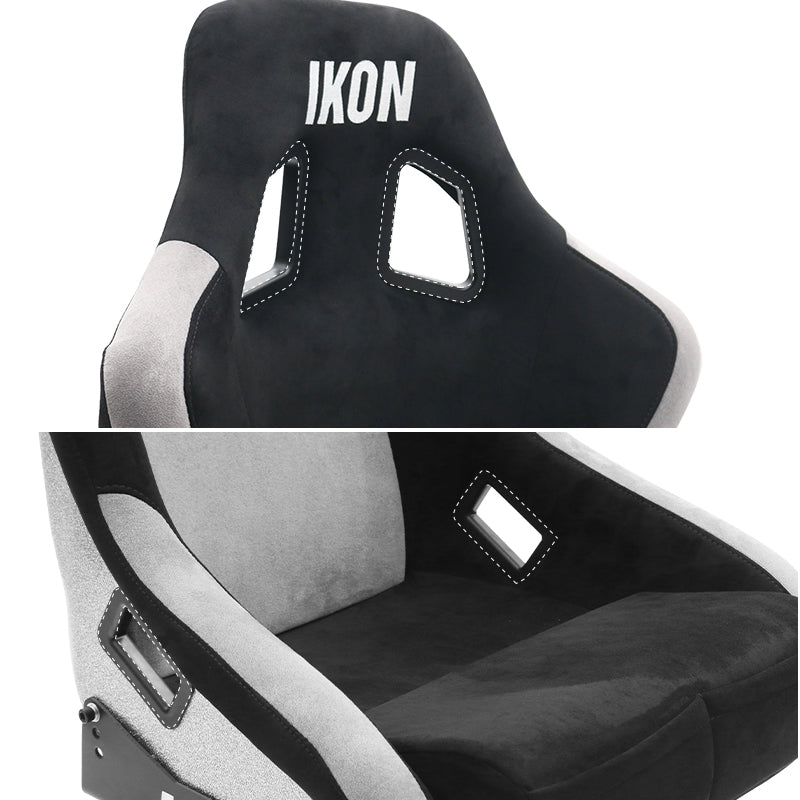 Universal Racing Bucket Seats Slider Suede Left+ Right Silver Black