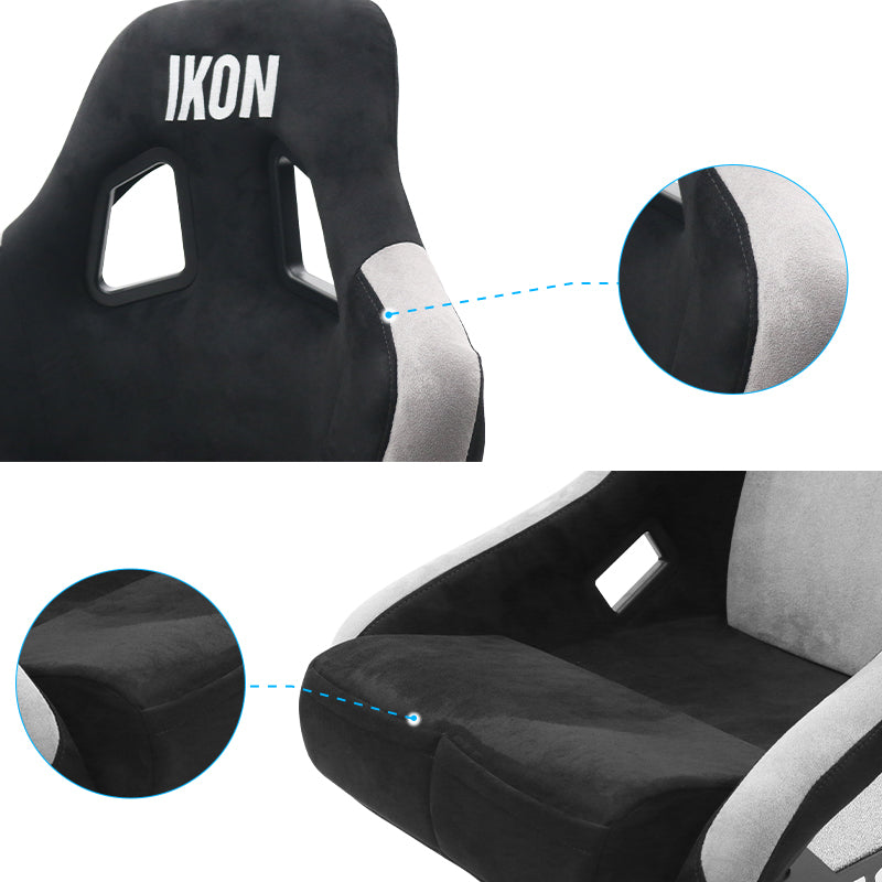 Universal Racing Bucket Seats Slider Suede Left+ Right Silver Black