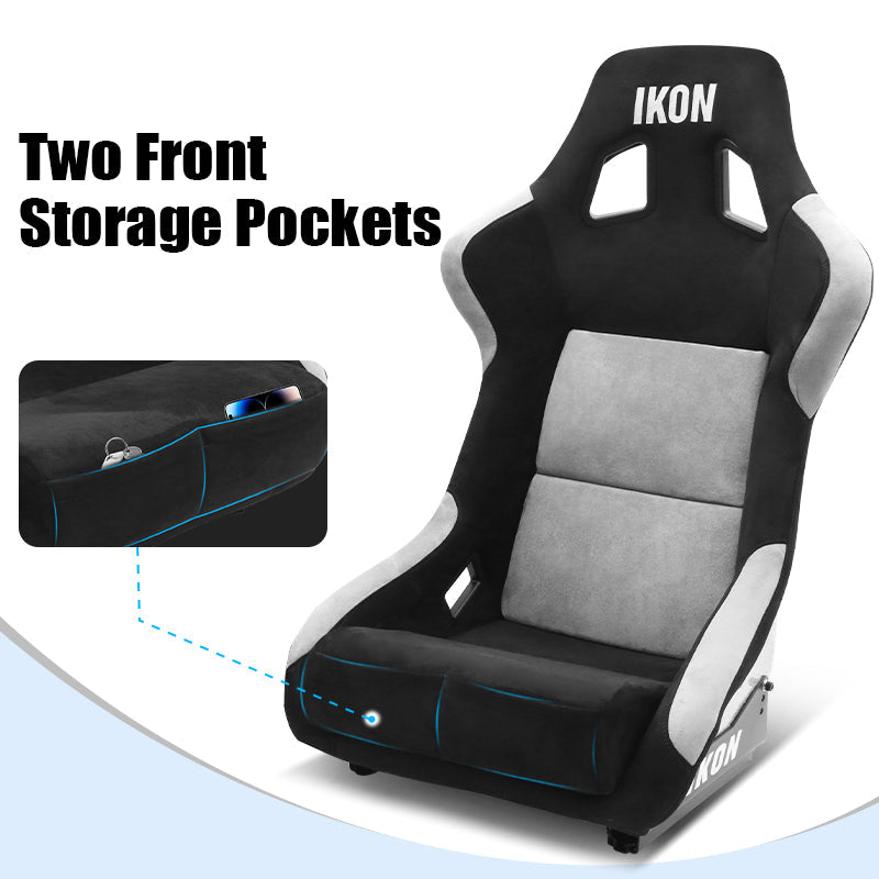 Universal Racing Bucket Seats Slider Suede Left+ Right Silver Black
