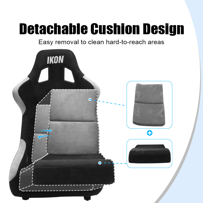 Universal Racing Bucket Seats Slider Suede Left+ Right Silver Black