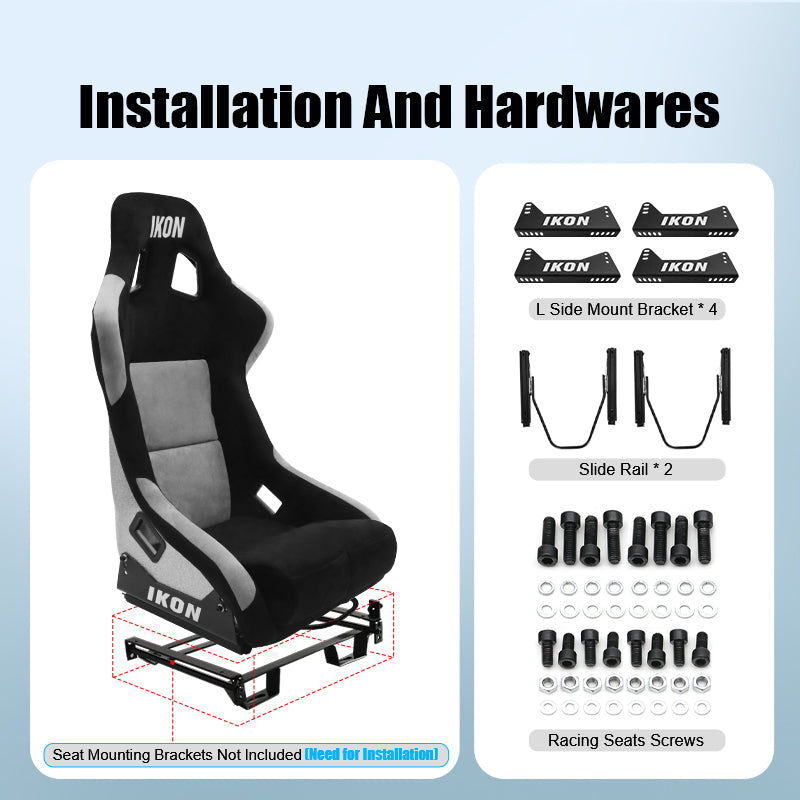 Universal Racing Bucket Seats Slider Suede Left+ Right Silver Black