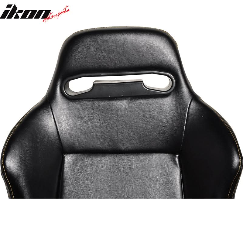 One Pair of Racing Seats JDM Black PVC Leather w/ Yellow Stitch