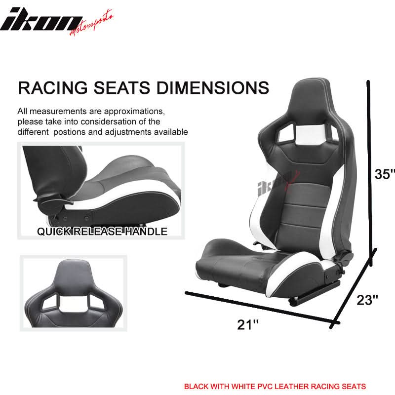 Universal Sport Black White Racing Seats PVC Leather