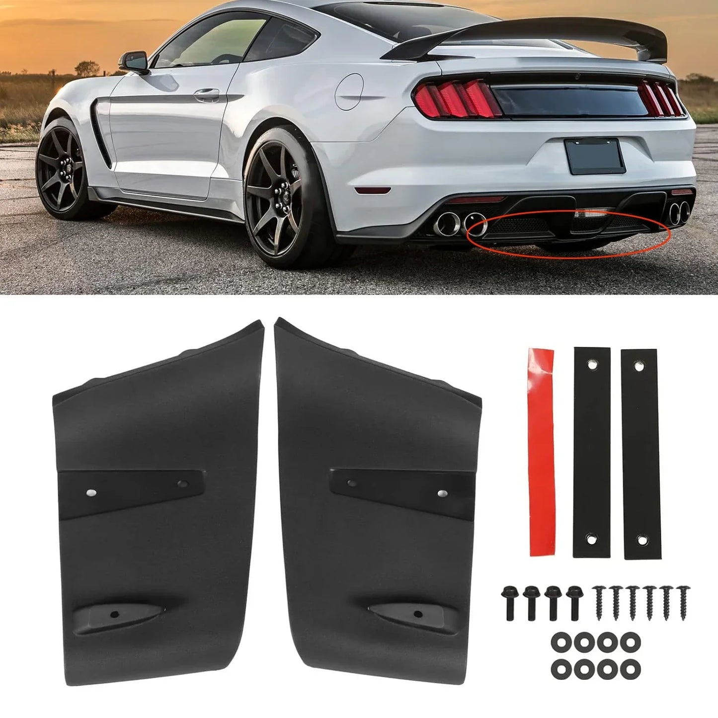 Ford Mustang GT / GT Premium / GT V8 Rear Bumper Diffuser Aero Foil Kit 2018 - 2023 (2-Piece ABS)