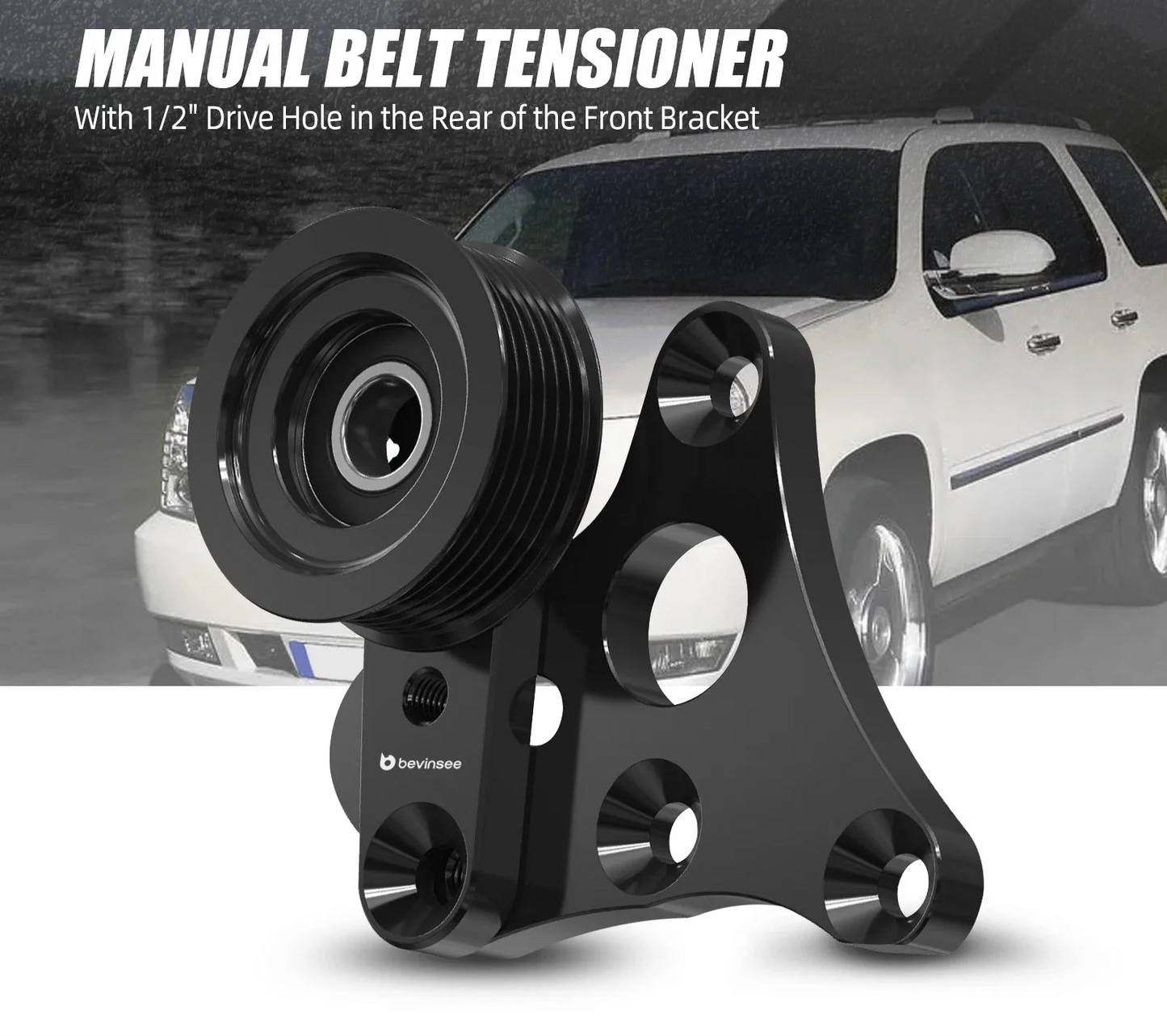 GM LS Truck / SUV Billet Aluminum Manual Belt Tensioner with Pulley for 4.8L / 5.3L / 6.0L / 6.2L Vortec Engines (Gen III / Gen IV / Hummer H2 / H3 / Replaces 12554027 / 12580162 / 12609719)