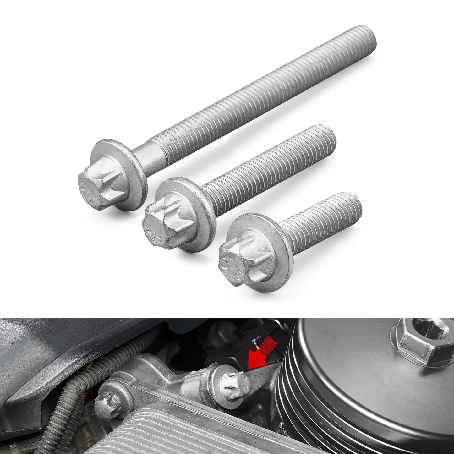 BMW Engine Oil Filter Housing Bolt Kit 3-Piece (M8 x 28mm / 43mm / 78mm) for N20 / N26 / N51 / N52 / N53 / N54 / N55 / S55 Engines (Replaces 11427540759 / 11427540758 / 11427540763)