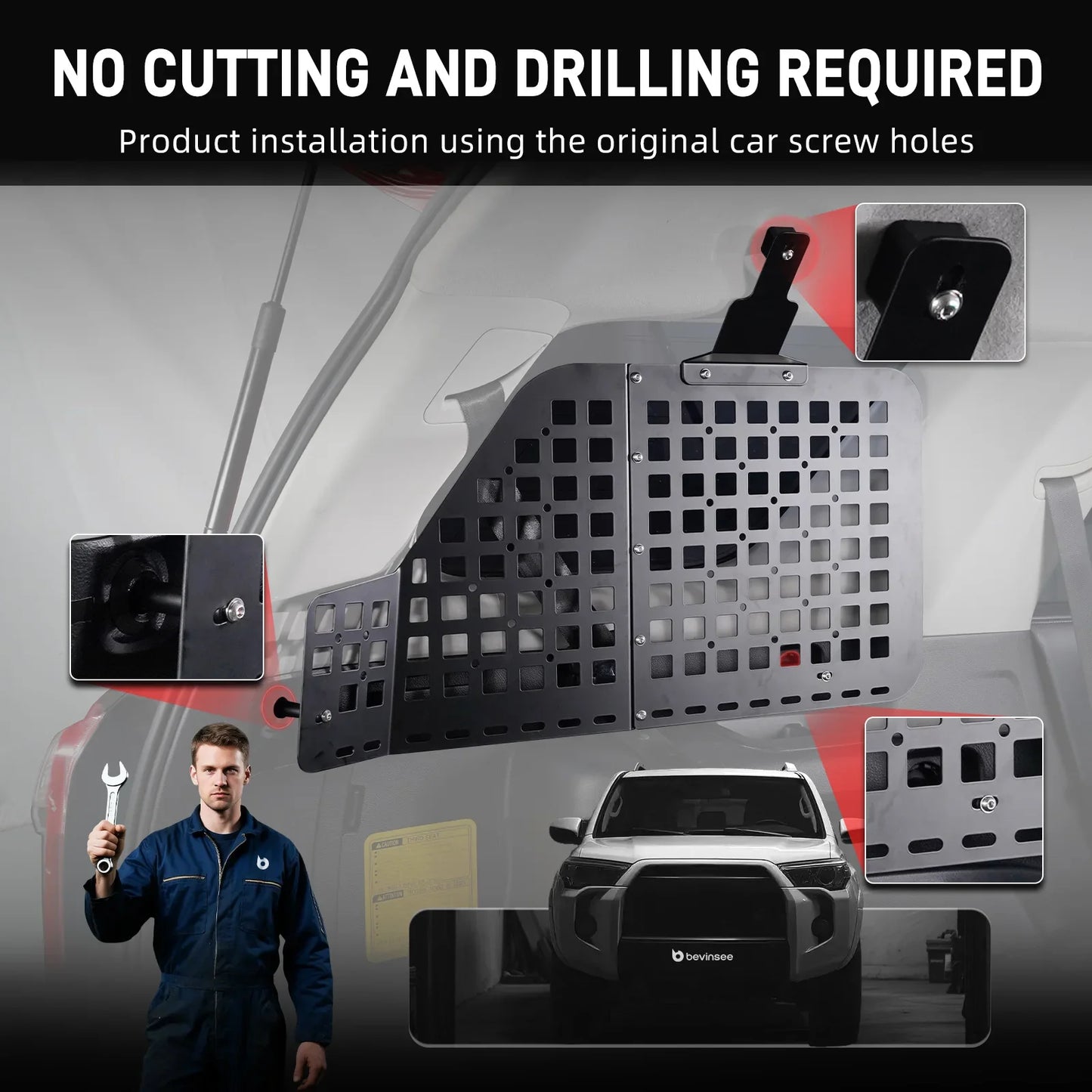 Toyota 4Runner Steel Rear Window C-Pillar Storage Panel Set 2010 - 2024 (Overland / Off-Road Cargo Organization / Replaces 64740-35120-C0)