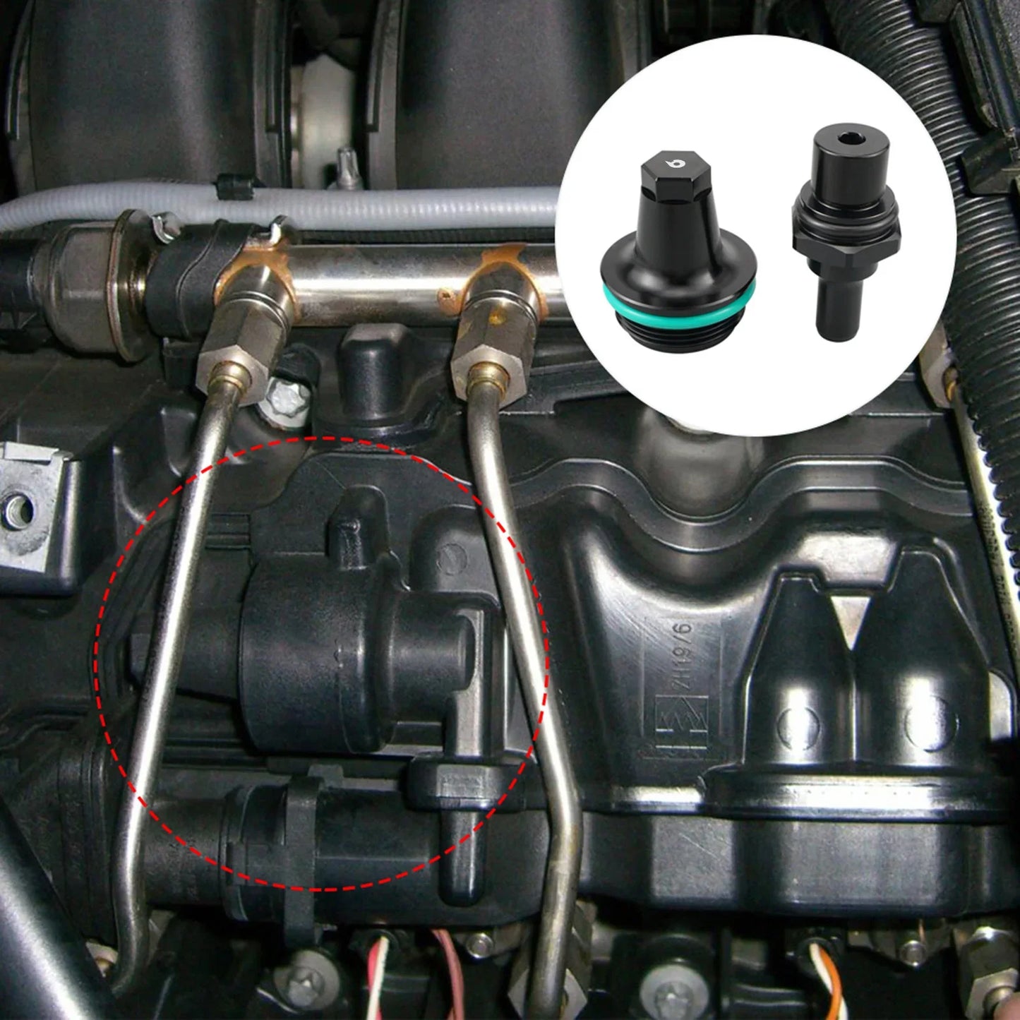 BMW N54 Twin-Turbo Engine Billet Aluminum PCV Valve Cap Cover Replacement Kit for E82 / E88 / E90 / E91 / E92 / E93 / E60 / E61 / E71 / E89 / F01 / F02 (2005 - 2016)