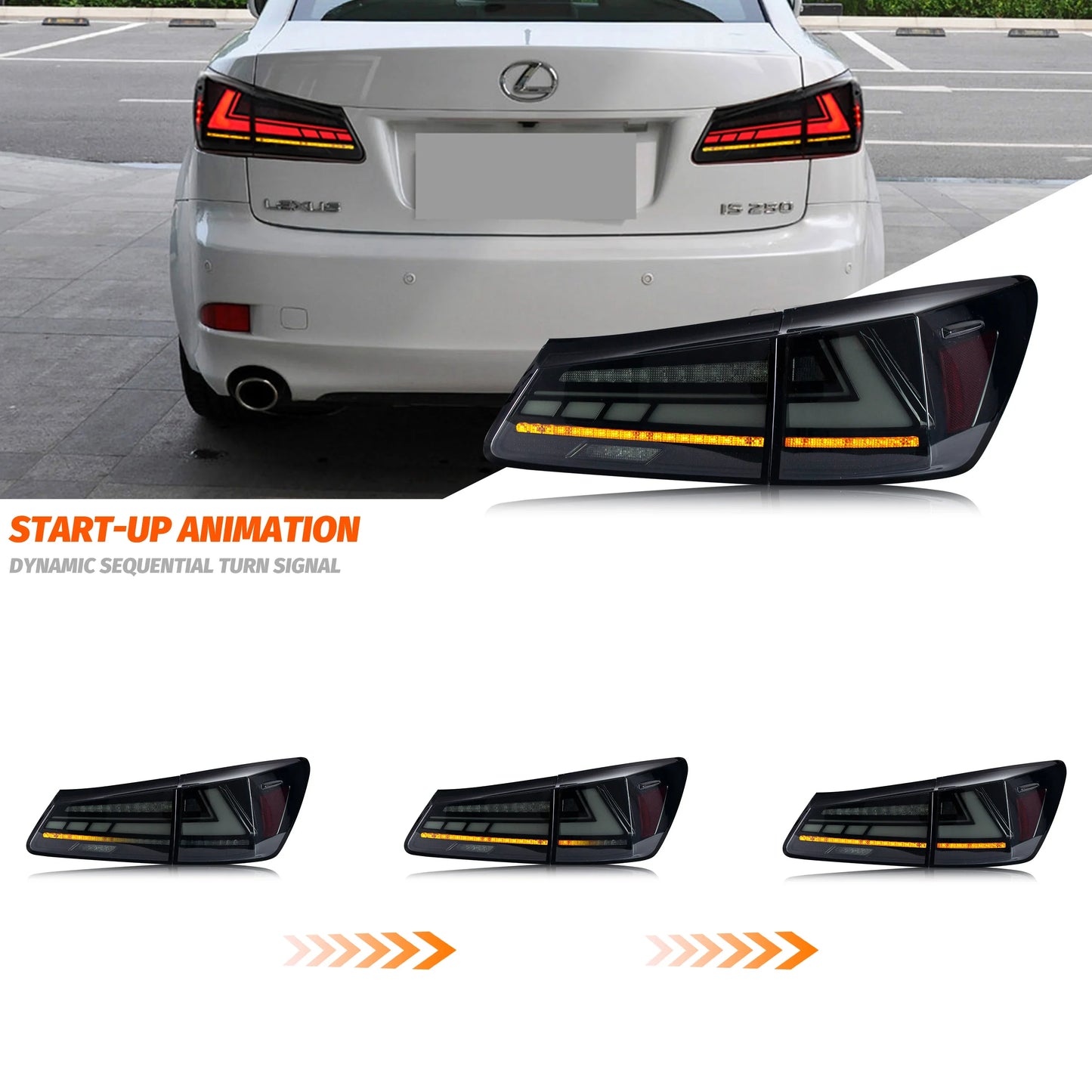 Lexus IS250 / IS350 / IS-F 2IS LED RGB Tail Light Assembly with Sequential Turn Signal & Start-Up Animation 2006 - 2013 (Left & Right / Pair)