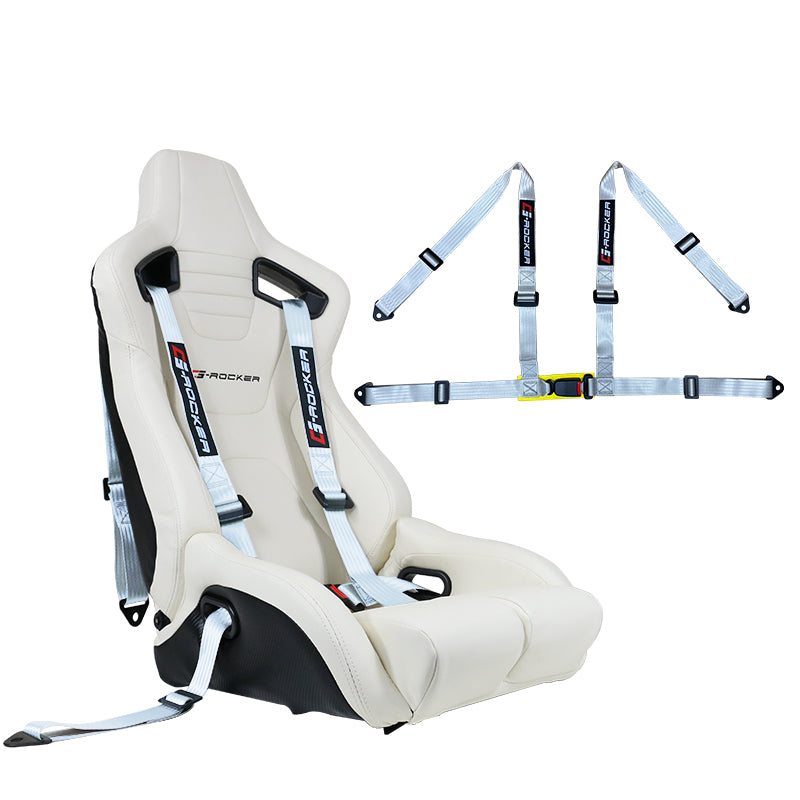 Universal Gray 4 Point Buckle Racing Seat Belt Harness Nylon