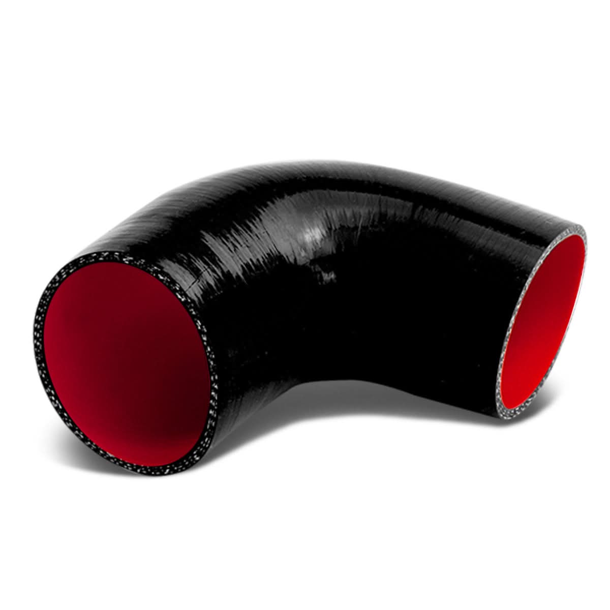 2.75" to 3.00" 90 Degree Silicone Reducer Hose 3-Ply Black/Red