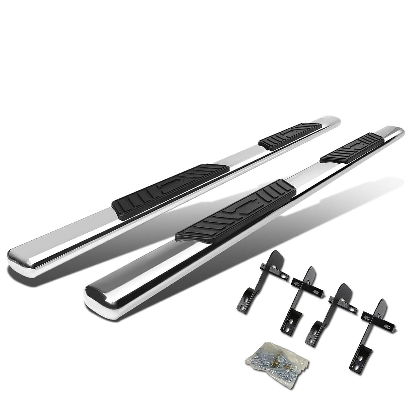 2001-2003 Ford F-150 SuperCrew 5" Oval Straight Nerf Bars - Silver