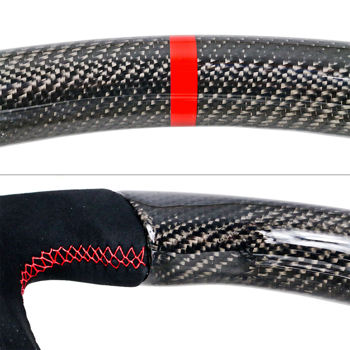 2018-2023 Ford Mustang V1 Steering Wheel w/ Red Stitching Carbon Fiber