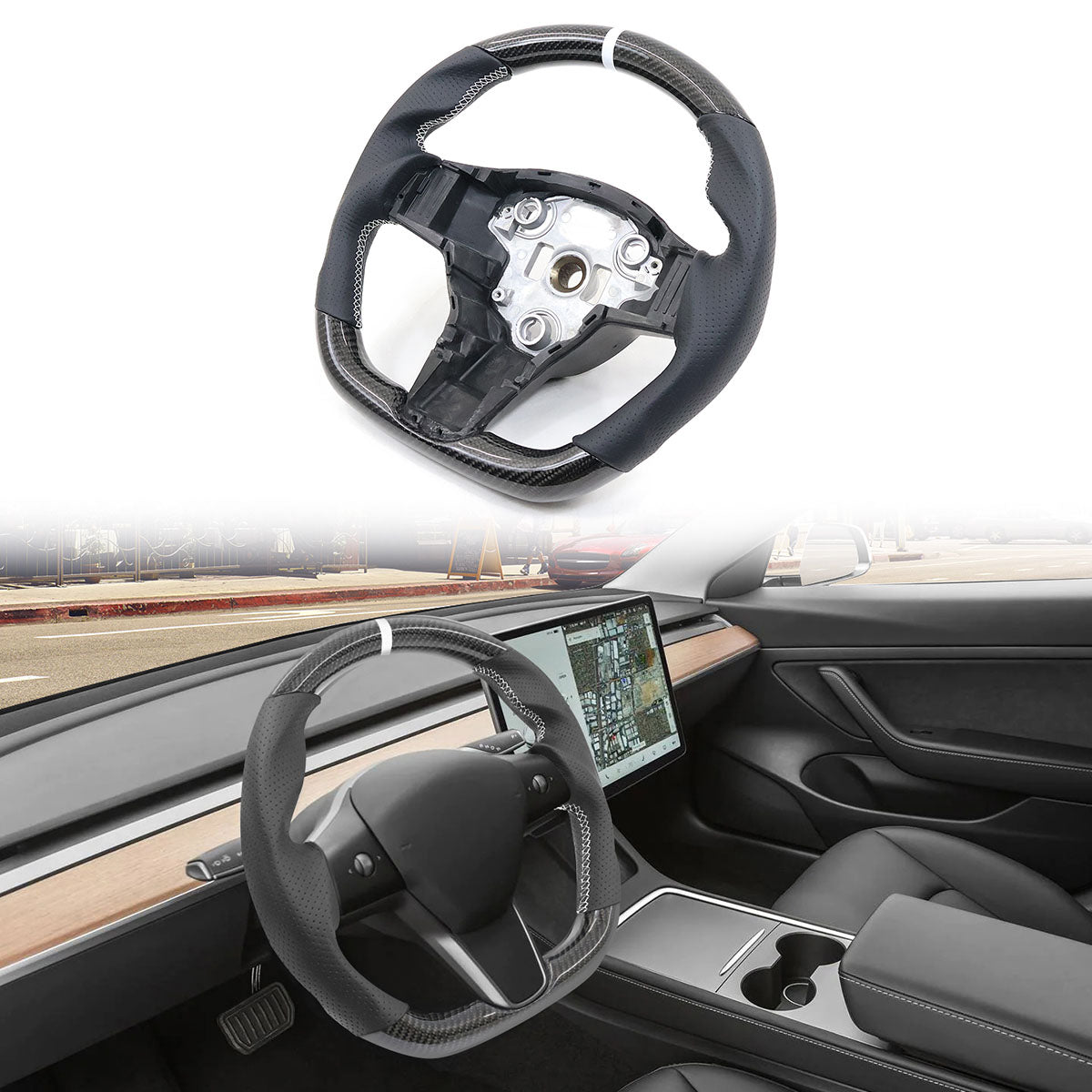 2017-2023 Tesla 3 Y Carbon Fiber Steering Wheel