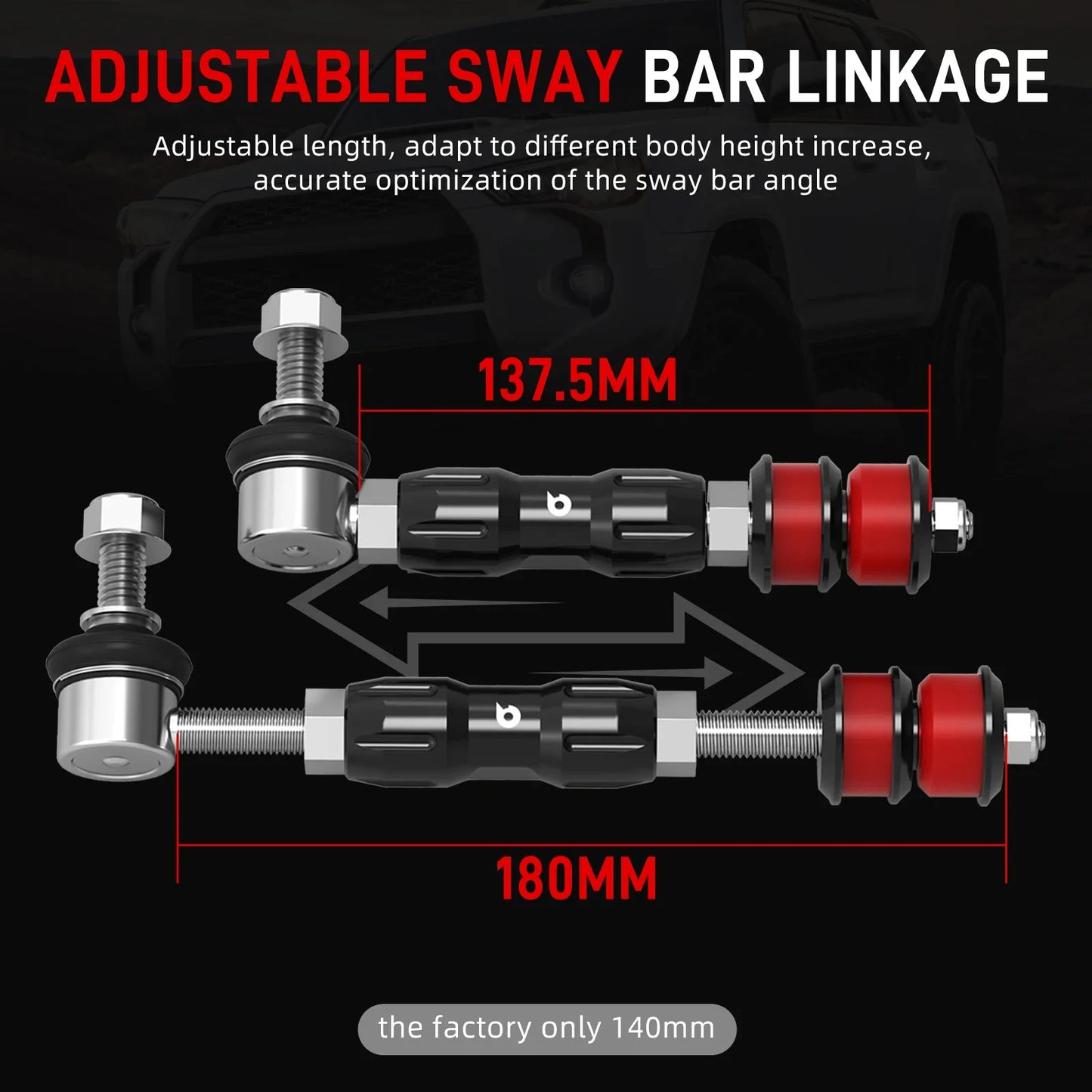 Toyota 4Runner & FJ Cruiser Billet Aluminum Adjustable Rear Sway Bar End Link Kit 2003 - 2024 (137.5mm - 180mm Adjustable Length / Replaces 48830-60030)