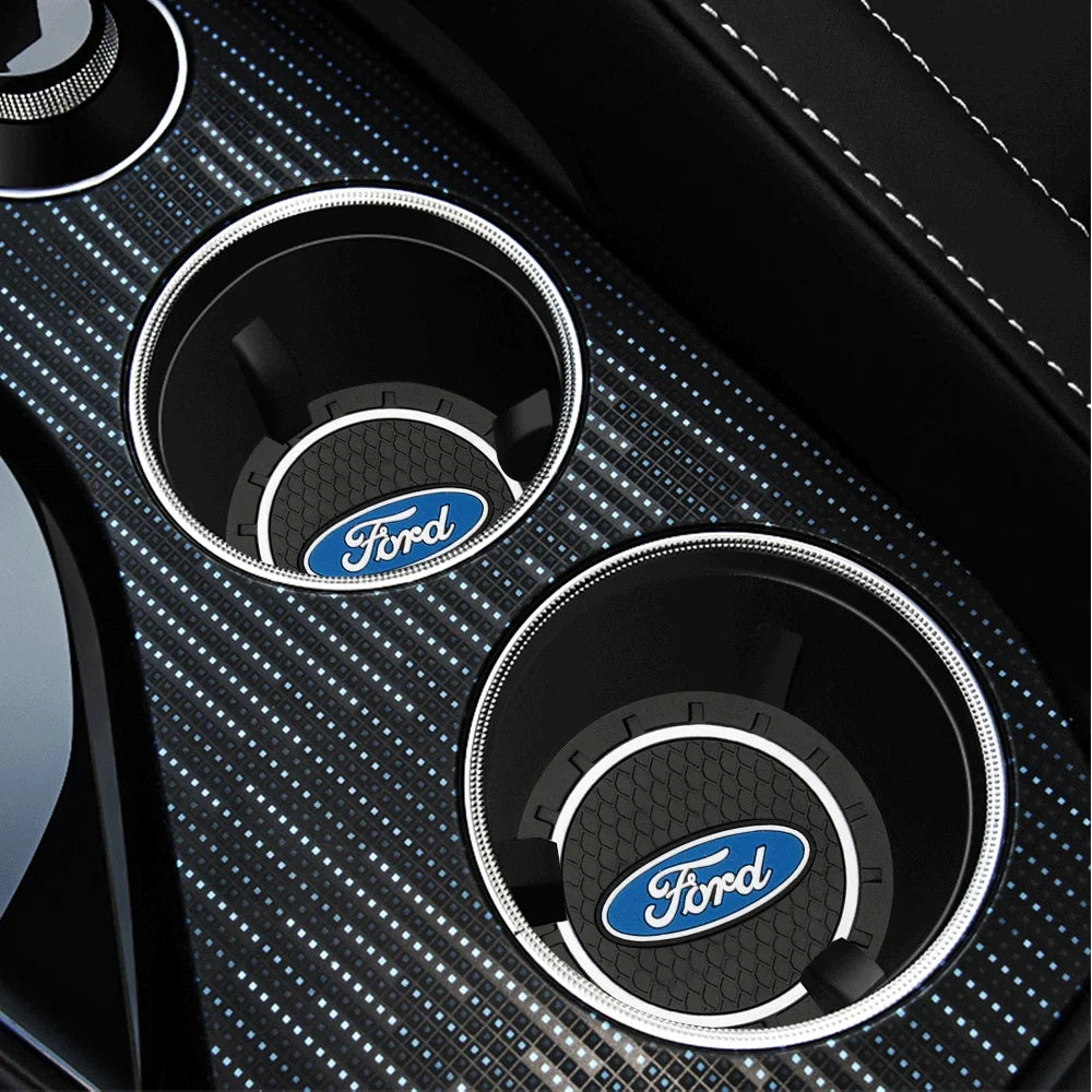 Ford Silicone Anti-Slip Car Coaster / Cup Mat for Focus MK2 / MK3 / MK4 / MK5, Fiesta MK7, Mondeo MK4 & Fusion (1-2 Piece Set)