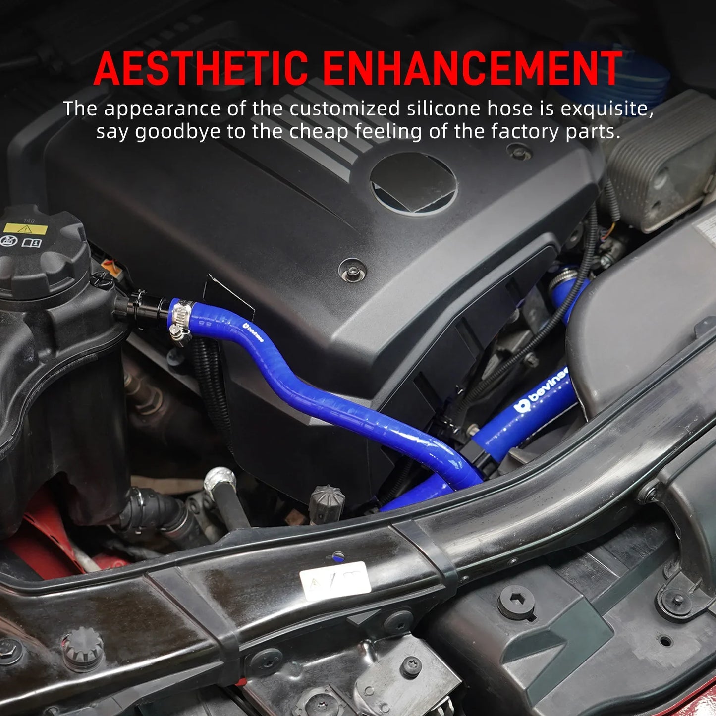 BMW E81 / E82 / E87 / E88 1 Series, E90 / E91 / E92 / E93 3 Series & E84 X1 Silicone Coolant Expansion Tank Hose with Aluminum Flange (N52 / N52N / N51 Engines / Replaces 17127618510 / 17127565093)